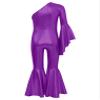 ACSUSS Kids Girls Metallic Gymnastic Leotard One Shoulder Bell-bottom Flared Jumpsuit Romper Dance Pageant Party Gown Purple 6 Years view 4