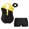 ACSUSS Kids Girls Sleeveless Gymnastic Leotard with Athletic Shorts Hair Scrunchie Biketard Dance Outfits Sets Tracksuit Yellow&Black 6 Years view 2