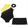ACSUSS Kids Girls Sleeveless Gymnastic Leotard with Athletic Shorts Hair Scrunchie Biketard Dance Outfits Sets Tracksuit Yellow&Black 6 Years view 3