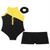 ACSUSS Kids Girls Sleeveless Gymnastic Leotard with Athletic Shorts Hair Scrunchie Biketard Dance Outfits Sets Tracksuit Yellow&Black 6 Years view 4