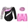 ACSUSS Kids Girls Print Long Sleeve Gymnastics Leotard with Metallic Shorts Hair Scrunchie Dance Biketards Dancewear Leopard 14 Years view 1