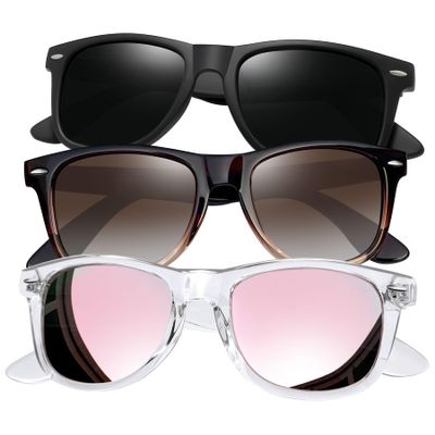 Joopin Trendy Square Sunglasses 3 Pack Oversized Sun Glasses Polarized UV Protection Vintage Shades for Women Men (Black + Gradient Brown + Clear Pink)