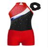 ACSUSS Kids Girls Sleeveless Gymnastic Leotard with Athletic Shorts Hair Scrunchie Biketard Dance Outfits Sets Tracksuit Red 6 Years view 3