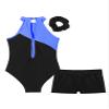 ACSUSS Kids Girls Sleeveless Gymnastic Leotard with Athletic Shorts Hair Scrunchie Biketard Dance Outfits Sets Tracksuit Black&Royal Blue 12 Years view 4