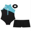 ACSUSS Kids Girls Sleeveless Gymnastic Leotard with Athletic Shorts Hair Scrunchie Biketard Dance Outfits Sets Tracksuit Lake Blue&Black 16 Years view 4