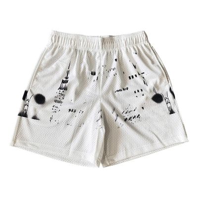 DIOTSR Mens Skyline Graphic Shorts Casual Streetwear Cool Basketball Shorts Running Workout Shorts with Pockets Drawstring Waist (Skyline-White,Large)