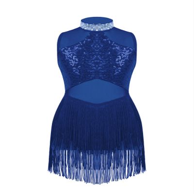 ACSUSS Kids Girls Latin Dance Dress Sleeveless Sparkly Sequin Tassel Jazz Tango Rumba Salsa Ballroom Dancewear Royal Blue 6 Years