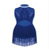 ACSUSS Kids Girls Latin Dance Dress Sleeveless Sparkly Sequin Tassel Jazz Tango Rumba Salsa Ballroom Dancewear Royal Blue 6 Years view 1