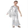 ACSUSS Kids Girls Metallic Gymnastic Leotard One Shoulder Bell-bottom Flared Jumpsuit Romper Dance Pageant Party Gown Silver 8 Years view 1