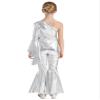 ACSUSS Kids Girls Metallic Gymnastic Leotard One Shoulder Bell-bottom Flared Jumpsuit Romper Dance Pageant Party Gown Silver 8 Years view 2