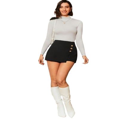 SECOLI Women's 2024 Summer Casual Mini Skorts Zipper Side Gold Button Skort