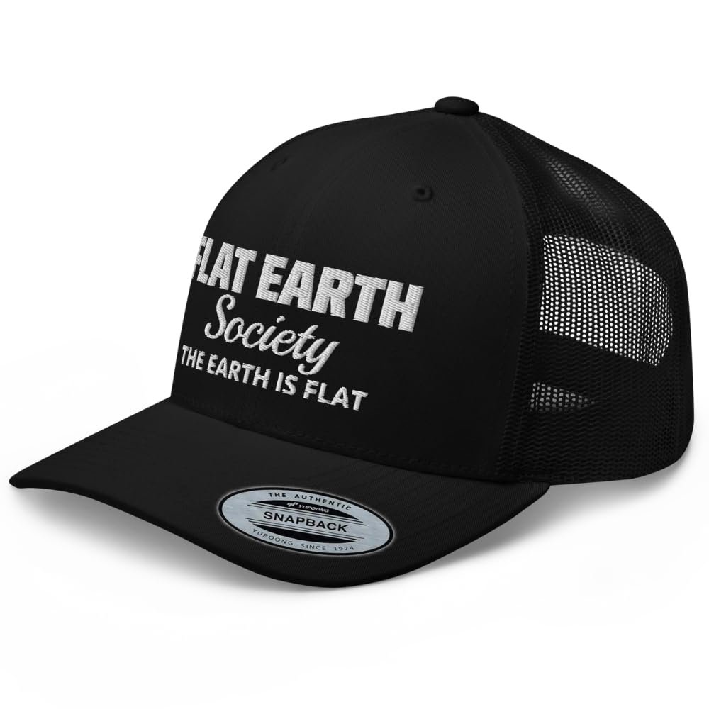 RIVEMUG Flat Earth Society The Earth is Flat Curved Bill Trucker Hat Mid Crown Adjustable Cap Black