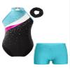 ACSUSS Kids Girls Sleeveless Gymnastic Leotard with Athletic Shorts Hair Scrunchie Biketard Dance Outfits Sets Tracksuit Lake Blue 8 Years view 1