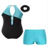 ACSUSS Kids Girls Sleeveless Gymnastic Leotard with Athletic Shorts Hair Scrunchie Biketard Dance Outfits Sets Tracksuit Lake Blue 8 Years view 2