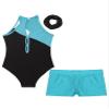 ACSUSS Kids Girls Sleeveless Gymnastic Leotard with Athletic Shorts Hair Scrunchie Biketard Dance Outfits Sets Tracksuit Lake Blue 8 Years view 4