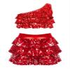 Miutii Kids Girls 2 Piece Dance Outfits Set Sequins One Shoulder Crop Top with Skirt Jazz Latin Ballroom Costume Red 14 Years view 1