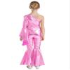 ACSUSS Kids Girls Metallic Gymnastic Leotard One Shoulder Bell-bottom Flared Jumpsuit Romper Dance Pageant Party Gown Pink 6 Years view 2