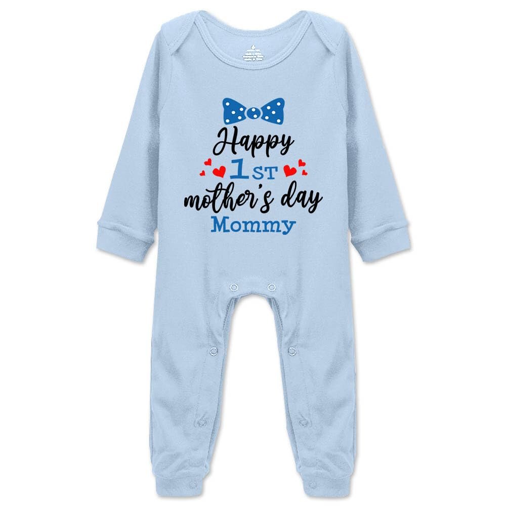 Happy 1st Mother's Day Mommy Baby Outfit Newborn Bodysuit Unisex Toddler Rompers H-Blue