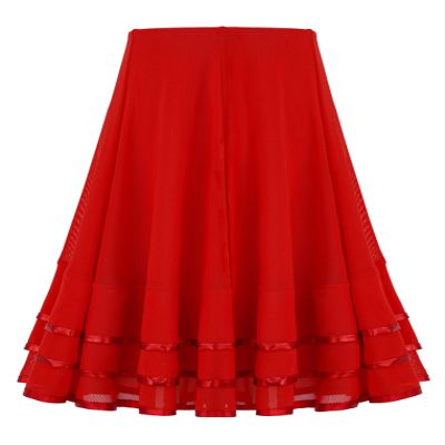 ACSUSS Kids Girls Ballroom Dance Skirt Mesh Swing Latin Cha Cha Flamenco Dance Skirts Competition Costume Dancewear Red 10 Years