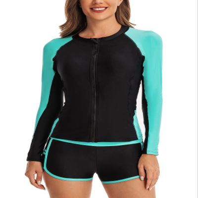 YATEEN Women's Long Sleeve Sun Protection Rash Guard Wetsuit Two Piece Swimsuit Set