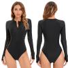 FYMNSI Rash Guard Swimsuit Women Long Sleeve Swimsuits Zip Up Rashguard Shirts One Piece Bathing Suit Cut Out Bikini Bottoms UV Sun Protection Surfing Athletic Padded Swimwear Black - Hollow Out S view 1