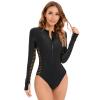 FYMNSI Rash Guard Swimsuit Women Long Sleeve Swimsuits Zip Up Rashguard Shirts One Piece Bathing Suit Cut Out Bikini Bottoms UV Sun Protection Surfing Athletic Padded Swimwear Black - Hollow Out S view 3