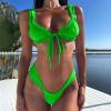 Women's Bikini Panties Women Brazilian Bikini Swimsuit Two Piece Tie Knot Bathing Suits Halter Triangle Cheeky Thong Bikini Sets Boys Swimsuit Green view 2