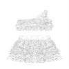 Miutii Kids Girls 2 Piece Dance Outfits Set Sequins One Shoulder Crop Top with Skirt Jazz Latin Ballroom Costume Silver 14 Years view 3