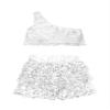 Miutii Kids Girls 2 Piece Dance Outfits Set Sequins One Shoulder Crop Top with Skirt Jazz Latin Ballroom Costume Silver 14 Years view 4