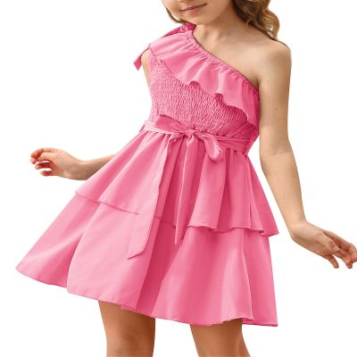 Danna Belle Girl Party Dress Summer Layer Party Pink Ruffle Kids Girl Fancy Dress Size 6-7