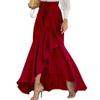 chouyatou Women's Casual Plaid Mermaid Maxi Skirt A Line Irregular Ruffle Hem Fishtail Long Skirt (Small, Solid Wine-red) view 1