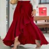 chouyatou Women's Casual Plaid Mermaid Maxi Skirt A Line Irregular Ruffle Hem Fishtail Long Skirt (Small, Solid Wine-red) view 2