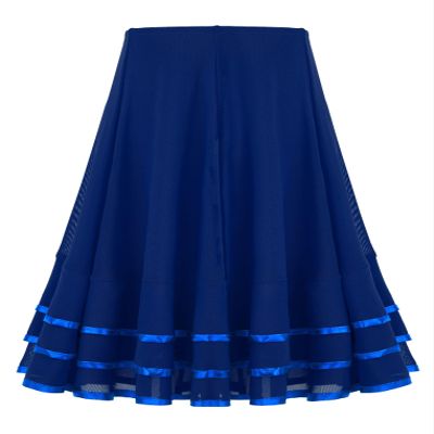 ACSUSS Kids Girls Ballroom Dance Skirt Mesh Swing Latin Cha Cha Flamenco Dance Skirts Competition Costume Dancewear Blue 10 Years