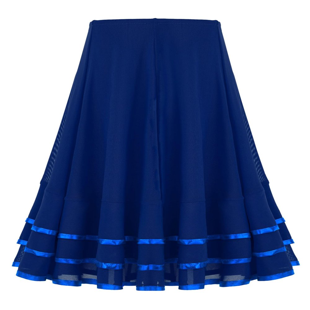 ACSUSS Kids Girls Ballroom Dance Skirt Mesh Swing Latin Cha Cha Flamenco Dance Skirts Competition Costume Dancewear Blue 10 Years