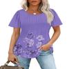 Summer Blouses for Women Dressy Casual Floral Short Sleeve Tops Trendy Oversized T Shirts Purple 2XL view 2