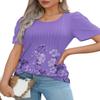 Summer Blouses for Women Dressy Casual Floral Short Sleeve Tops Trendy Oversized T Shirts Purple 2XL view 3