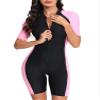 Hedmy Women Zipper Rash Guard Swimsuit Sun Protection Surfing Boyleg One Piece Sport Swimwear Bathing Suits Pink&Ink X-Large view 1