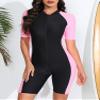 Hedmy Women Zipper Rash Guard Swimsuit Sun Protection Surfing Boyleg One Piece Sport Swimwear Bathing Suits Pink&Ink X-Large view 2