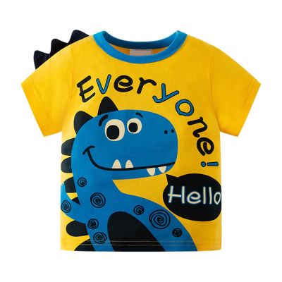 AIMAOMI Boys Summer Shirt Toddler Short Sleeve Top Kids Clothes Size 2~7T Dinosaur Shirt 5t Toddler (Yellow, 5-6 Years)