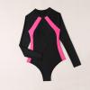 FYMNSI Rash Guard Swimsuit Women Long Sleeve Swimsuits Zip Up Rashguard Shirts One Piece Bathing Suit Cut Out Bikini Bottoms UV Sun Protection Surfing Athletic Padded Swimwear Beachwear Hot Pink L view 4