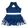 Miaeowve Kids Girls 2Pcs Dance Outfits Sequins Halter Neck Crop Top with Skirted Shorts Jazz Latin Performance Costumes Navy Blue 14 Years view 3