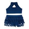 Miaeowve Kids Girls 2Pcs Dance Outfits Sequins Halter Neck Crop Top with Skirted Shorts Jazz Latin Performance Costumes Navy Blue 14 Years view 4