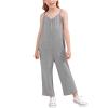 Girls Casual Jumpsuits Kids Sleeveless Spaghetti Straps Romper Long Pants with Pockets Loose Harem (Grey, 12-13 Years) view 2