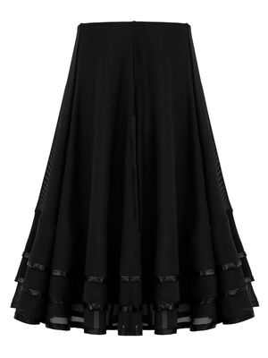 ACSUSS Kids Girls Ballroom Dance Skirt Mesh Swing Latin Cha Cha Flamenco Dance Skirts Competition Costume Dancewear Black 14 Years