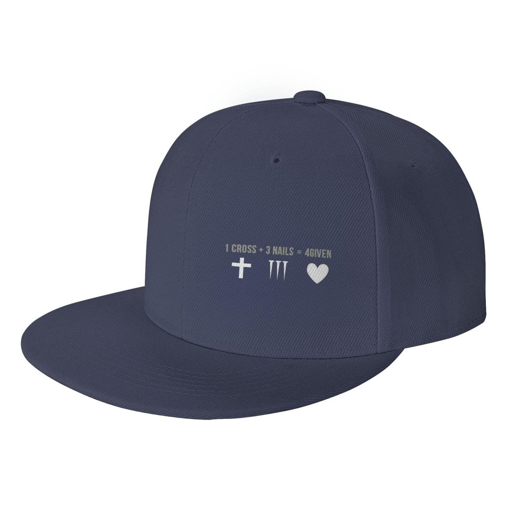 1 Cross 3 Nails 4 Given Christian Cross Flat Brim Baseball Cap Men's and Women's Adjustable Hat Navy Blue