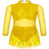ACSUSS Kids Girls Long Sleeve Latin Ballroom Dance Dress Sequins Tassel Skirt Leotard Modern Jazz Tap Dancewear Gold 12 Years view 1