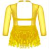 ACSUSS Kids Girls Long Sleeve Latin Ballroom Dance Dress Sequins Tassel Skirt Leotard Modern Jazz Tap Dancewear Gold 12 Years view 2