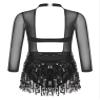 ACSUSS Kids Girls Long Sleeve Latin Ballroom Dance Dress Sequins Tassel Skirt Leotard Modern Jazz Tap Dancewear Black 12 Years view 2