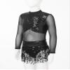 ACSUSS Kids Girls Long Sleeve Latin Ballroom Dance Dress Sequins Tassel Skirt Leotard Modern Jazz Tap Dancewear Black 12 Years view 4