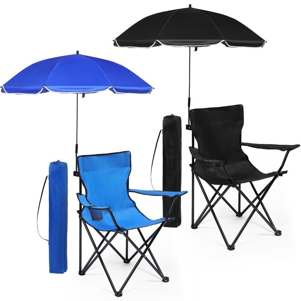 Anglechic 2 Pack Beach Umbrella Chair Folding Camping Beach Chair with Canopy Shade Adults Portable Chairs with Cup Holder and Carrying Bag for Camping Hiking Travel Picnic and Other Outdoor Events